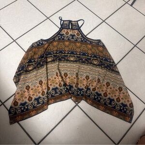 Romeo + Juliet Couture Swing Tank Navy & Brown Paisley Print Flowy SZ. M